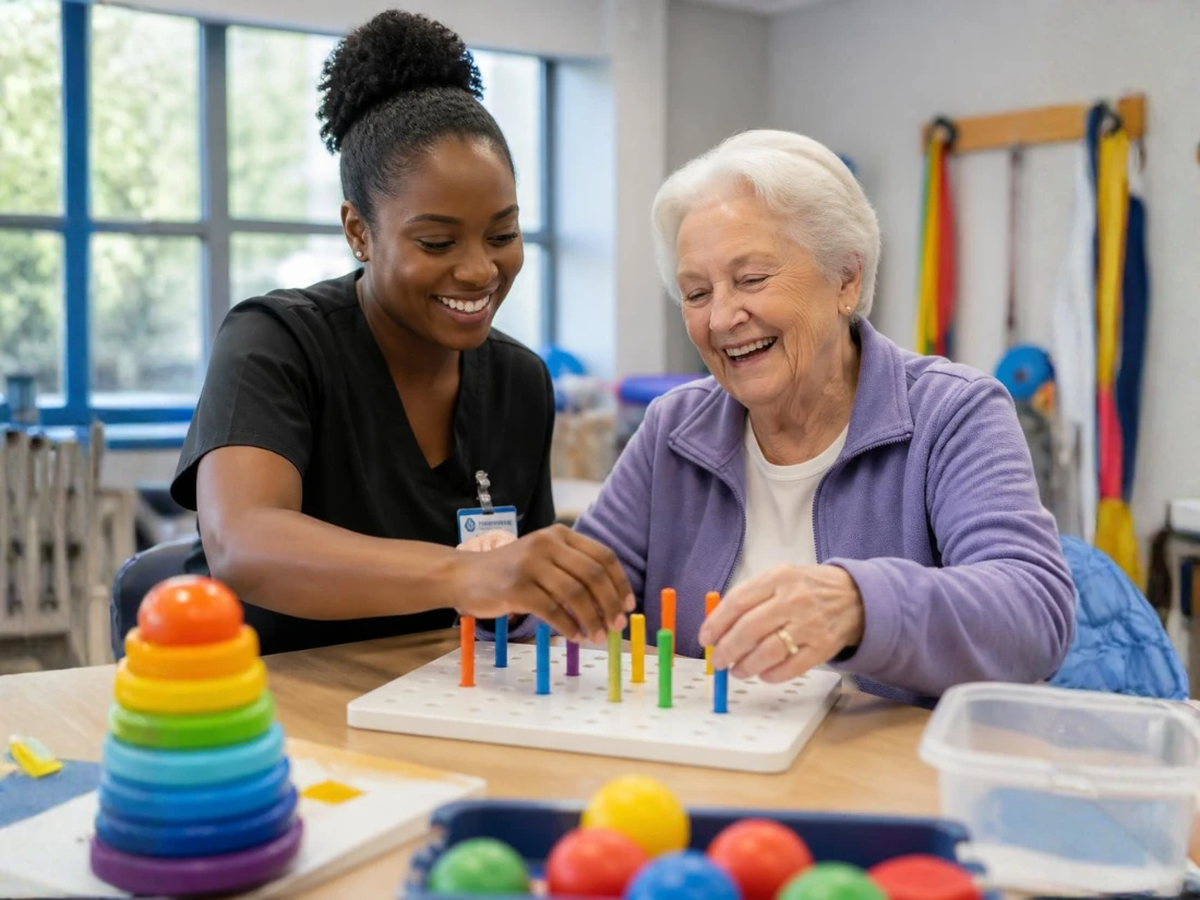 A licensed therapist helping a senior improve mobility and independence through personalized therapy services in Alexandria City, VA.